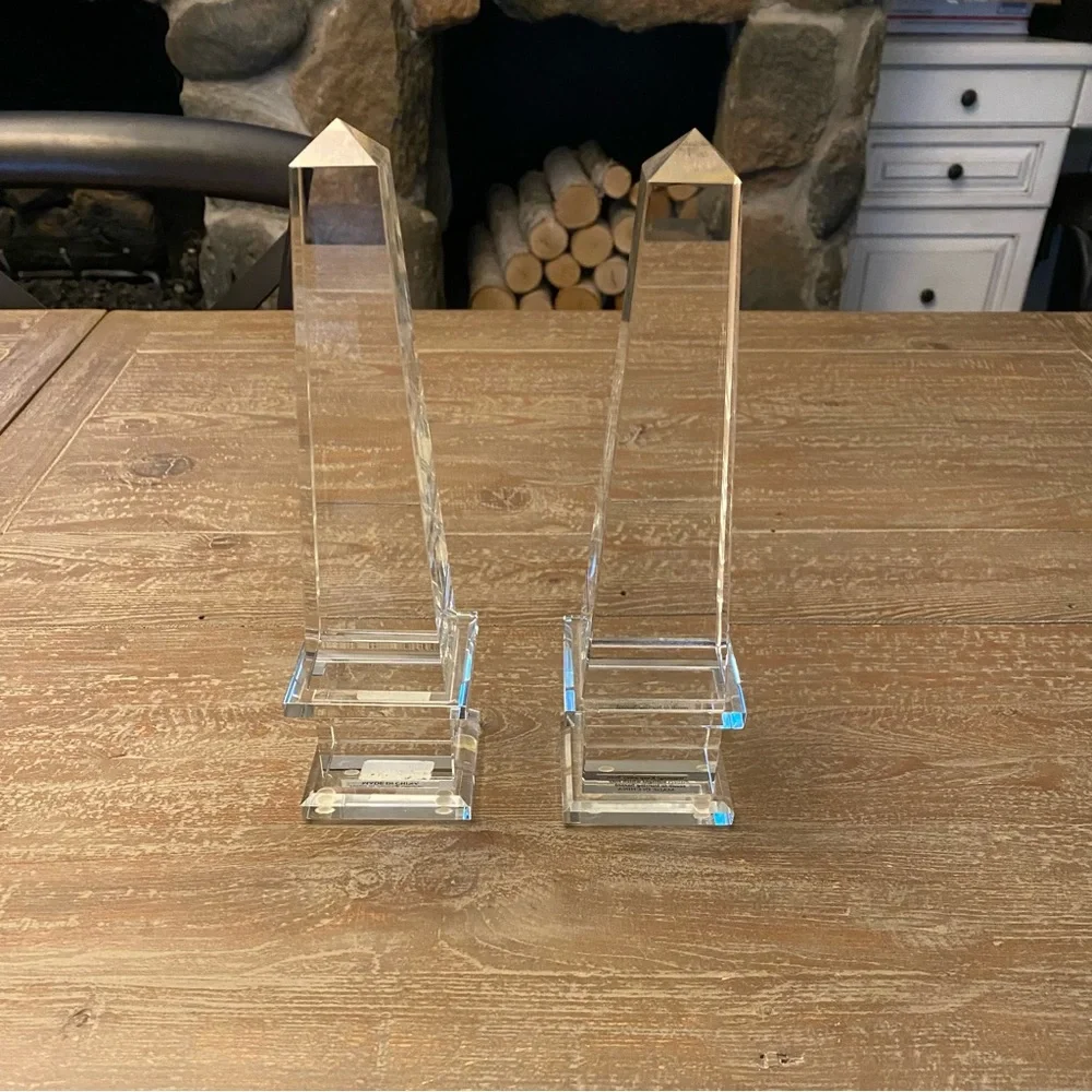 RESTORATION HARDWARE Crystal Clear Glass Obelisk A Pair